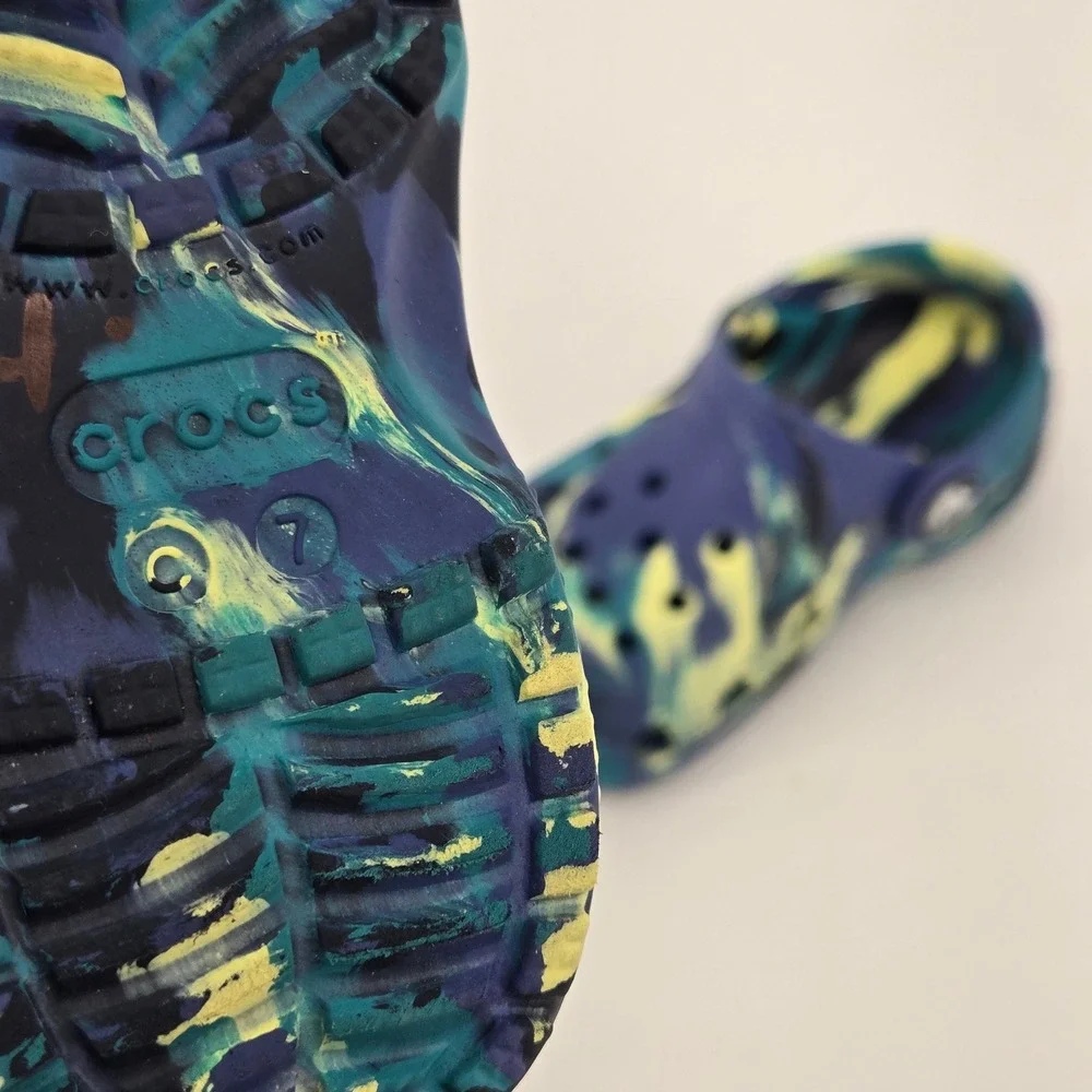 Crocs Classic Marbled Clog Blue Calcite Yellow Citron Comfort Shoes Toddler 7